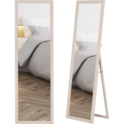 Miroir sur Pied Rectangulaire 160 x 50 cm, Cadre Texturé à Effet Pierre, Angle d'Inclinaison Réglable, Blanc (1/5)