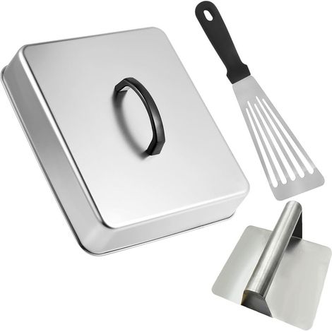 Housse de barbecue rectangulaire en acier inoxydable avec presse à barbecue et spatule, pour cuisine et extérieur, barbecue, fromage, hamburger (1/5)