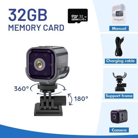 Mini caméra WiFi haute définition 1080p (32 Go), faible consommation, longue autonomie en veille, vision nocturne (1/5)