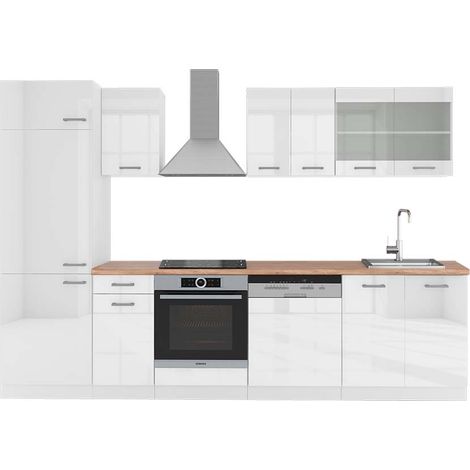 Cuisine R-Line, blanc brillant/blanc, 300 cm , PT Chêne, Vicco