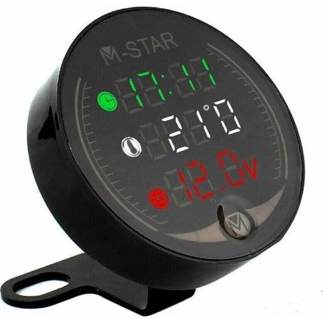 Voltmètre ATV Moto 4 en 1 + Horloge électronique + Thermomètre de, XU,mesure + Chronomètre Testeur de tension de température LED numérique, Noir - KZQ (1/4)