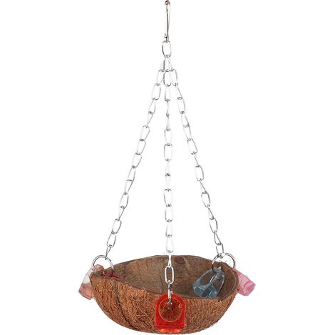 Jouet pour oiseaux de compagnie, écureuil, coquille de noix de coco, panier suspendu avec anneaux en acrylique pour hamac perroquet (1/5)