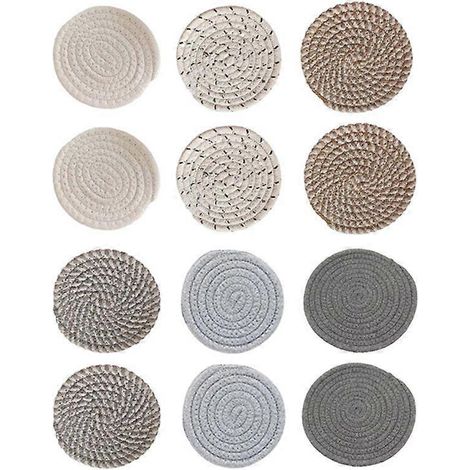 12 pièces Placemats sous verres pour boissons Hand Woven Insulation Pads (1/5)