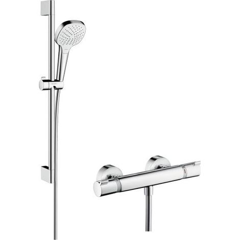 Hansgrohe Croma Select E - Conjunto de ducha Vario con termostato, 3 chorros, barra de ducha 65 cm, blanco/cromo 27081400