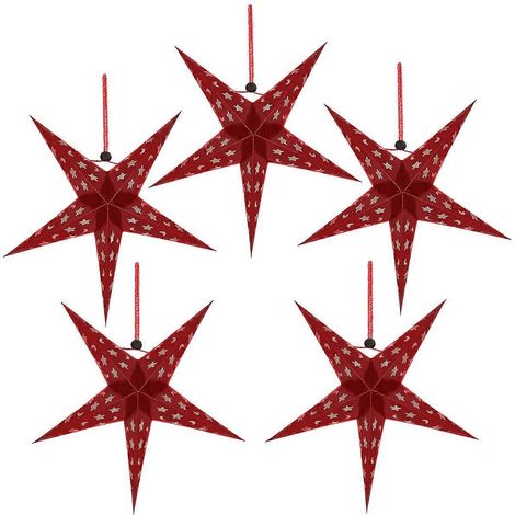 Mobestech Lot de 5 suspensions pentagramme brillantes en papier, étoiles, décorations pour mariage, anniversaire, etc. (Rouge) (1/5)
