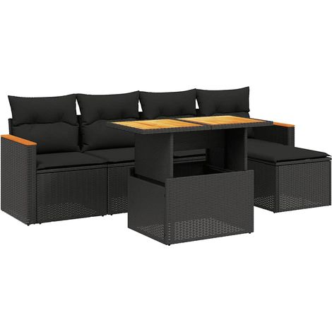 Maison Exclusive - Set Divano da Giardino 6 pz con Cuscini Nero in Polyrattan (1/4)