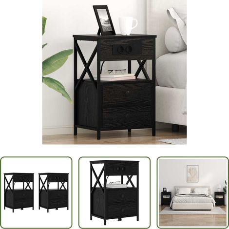 Rangement - Cabinet de chevet avec tiroir 2 pcs Chêne noir 40 x 31 x 60 cm (1/5)