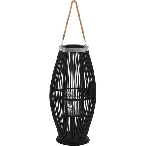 Bougeoir suspendu ou sur pied porte-bougie bambou noir décoration extérieur hauteur 60cm DEC020007 (1/5)