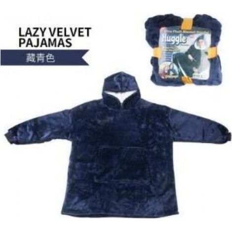 Version Bleu - Hiver En Plein Air À Capuche Poche Couvertures Chaud Doux Robe Inclinée Peignoir Sweat Pull Tv Polaire Couverture (1/2)