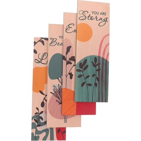 Plaque décorative murale pour salle de bain, ornement suspendu en bois style bohème, style champêtre, 30 x 10 cm, lot de 4 pièces (1/5)