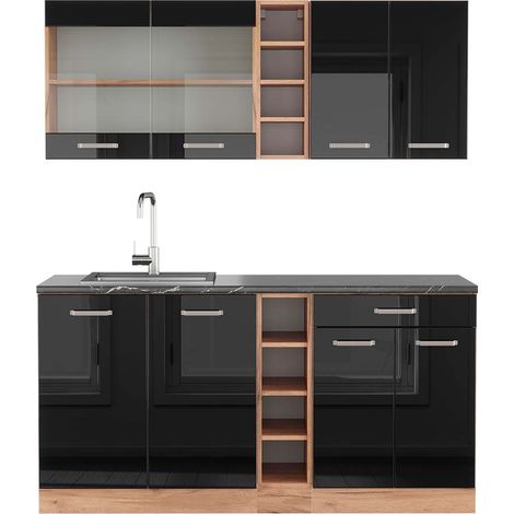 Cucina completa R-Line, Rovere nero/oro lucido, 160 cm , PL Antracite, Vicco