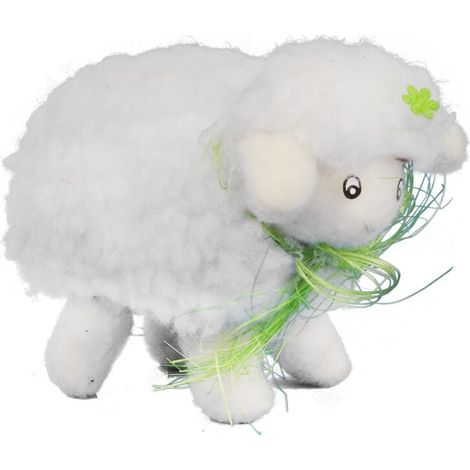 Agnello pasquale in lana con fiocco e fiore, 9 cm - Bianco
