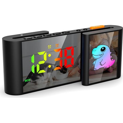 Reloj despertador digital con diseño de dinosaurio, LED tipo S, 11 colores de dibujos animados, regulador de intensidad, volumen, función de repetición, luz nocturna para mesita de noche, dormitorio y (1/5)