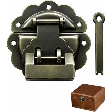 Cadenas Vintage avec Clé Loquet Serrure Rétro en Laiton, Ferrure Valise Coffret Décorative Scalloped pour Boîte à Bijoux, Fermoir Meuble Ancien Petit Cadenas Clé Cabine (1/5)