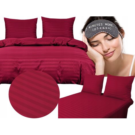 Ropa de cama de hotel de damasco con rayas 200x220 rojo, burdeos (1/5)