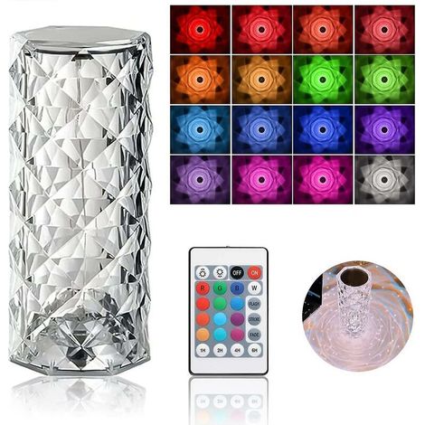 Lampe de Table en Cristal de Diamant, 16 Couleurs Usb Charge Lampe Tactile Veilleuse de Chevet avec Télécommande