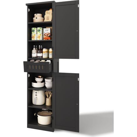 Armoire de Cuisine avec 2 Portes, 1 Tiroir et 4 Étagères Réglables, en MDF Noir, pour Cuisine, 30 x 40 x 170 cm (1/5)