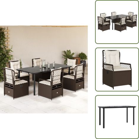 Garten-Essgruppe - vidaXL 7-tlg. Garten-Essgruppe mit Kissen Braun Poly Rattan - Rattanmöbel (1/5)