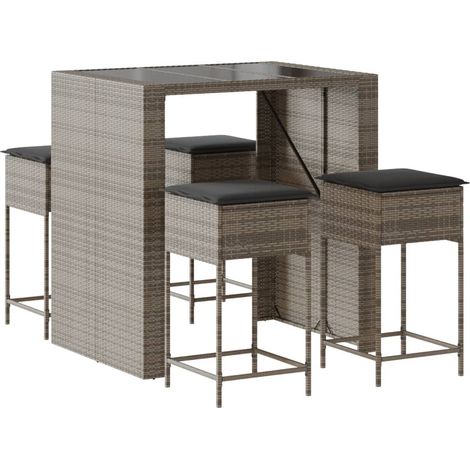 Maison Exclusive - 5-tlg. Gartenbar-Set mit Kissen Grau Poly Ratt