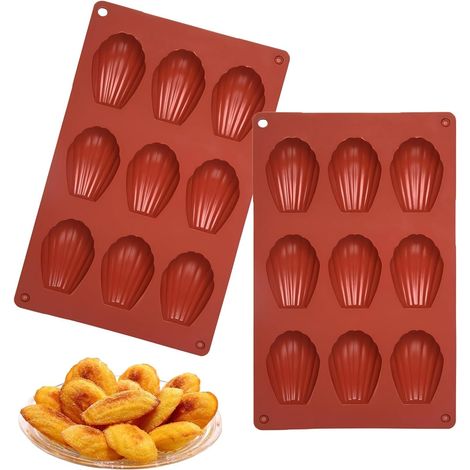 Paquete de 2 moldes de silicona antiadherentes para madeleines, 9 cavidades por molde, resistentes a altas temperaturas, sin BPA, ideales para madeleines suaves, fáciles de limpiar y reutilizables. (1/5)