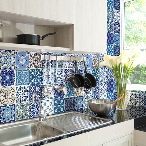 Sticker Mural Carrelage adhésif Cuisine Salle de Bain - 24 STICKERS CARRELAGES AZULEJOS SACRANIO - 24stickers10x10cm (1/5)