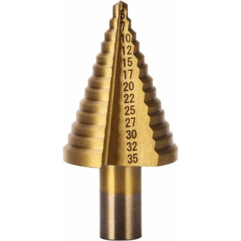 Foret étagé HSS pour métal 5–35 mm, foret conique professionnel en titane avec coffret pour bois, plastique et métal (1/5)