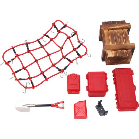 Ensemble d'outils de décoration simulés pour voiture RC 1/10 : valise, filet à bagages et pelle pour SCX10 90046 90047 (accessoires de voiture tout-terrain, rouge). (1/5)