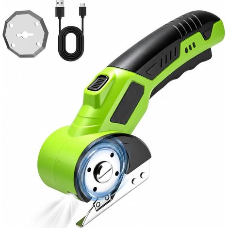 4V 2000mAh Rechargeable Electric Sewing Scissors with Blades and LED Universal Rotary Cordless Electric Scissors Cutter for Cutting Cardboard, Fabric, Leather and Carpet (1/5)