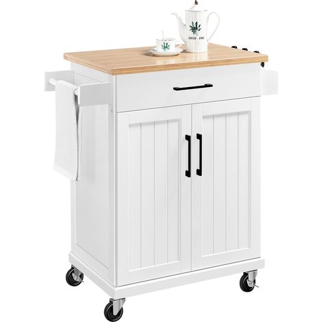 Homevive Carro de Cocina con Ruedas Carrito de Servicio Madera Estantería de Cocina para Comedor Salón, 66 x 45,5 x 91,5 cm Blanco (1/5)