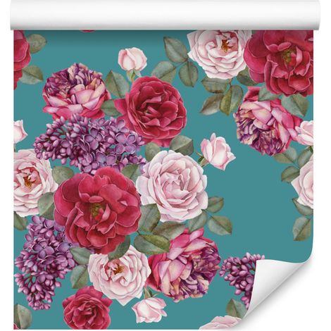 Precioso papel pintado de rosas de colores para salón y dormitorio, 50x1000 cm. (1/5)