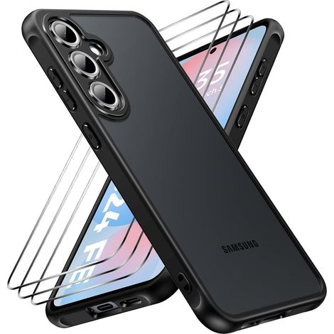 Coque Samsung Galaxy S25 FE 5G avec 2 verres trempés, protection caméra, anti-chocs, dos mat translucide, noir