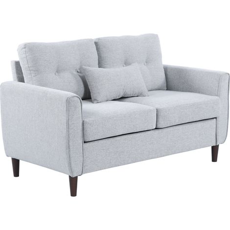 2 Seater Sofa Spring Cushion, Fabric Sofa Wooden Legs, Modern Love Seat for Living Room, 140cm Width Tufted Couch for Bedroom, Light Grey (1/5)