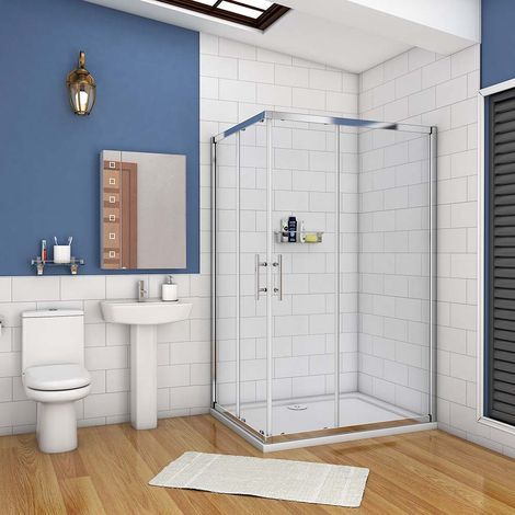 Aica Sanitaire – Cabine de douche rectangulaire 120x80cm – Porte coulissante – Hauteur 195cm – Verre sécurit 6mm – Joints magnétiques inclus (1/5)