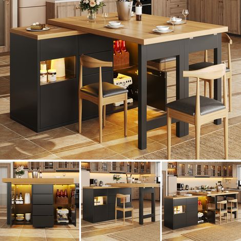 120-197cm Pivotant 360° Îlot Central Cuisine Table Repas Meuble Buffet Rangement pour Maison et Appartement (1/5)