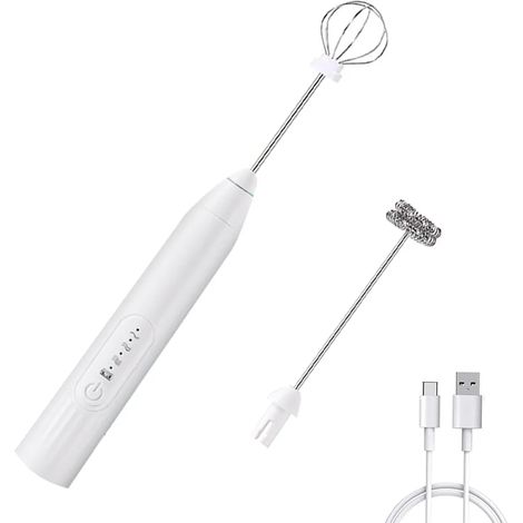 Espumador de leche eléctrico, recargable por USB, batidora de mano portátil a pilas, espumador de leche, batidor de huevos para café y latte (blanco)