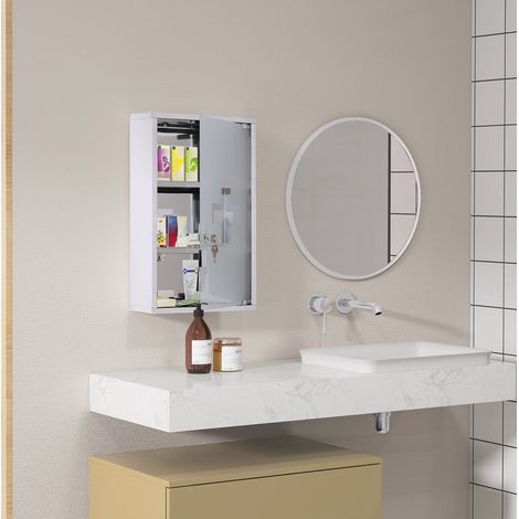 Medizinschrank 30x12x60 cm silber aus Edelstahl mit satiniertem Glas und Schloss (1/5)