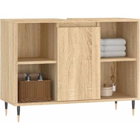 Meuble de Salle de Bain 80x33x60 cm avec Vasque, Bois d'Ingénierie Couleur Chêne Sonoma, Armoire de Toilette Moderne et Robuste (1/5)