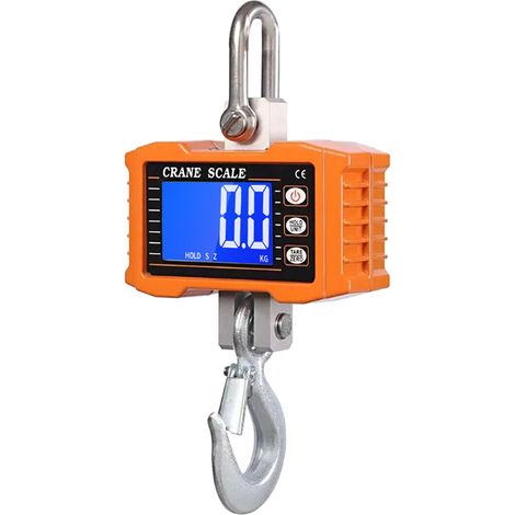 Balance électronique pour grue 1 000 kg, écran LCD rétroéclairé numérique, balance électronique industrielle robuste, commutateur d'unité kg/lb, maintien des données, tare, orange (1/5)