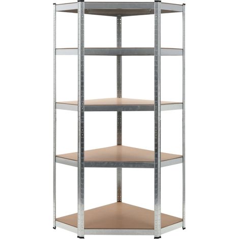 vidaXL Scaffale Angolare 5 Ripiani Argento Acciaio e Legno Multistrato (1/5)
