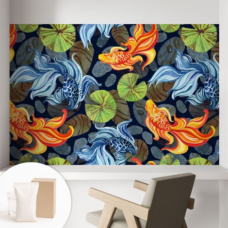 Papier peint décoratif avec colle pour salon, chambre à coucher et bureau – Design moderne et facile à poser Motifs de poissons 104x70 cm (1/5)