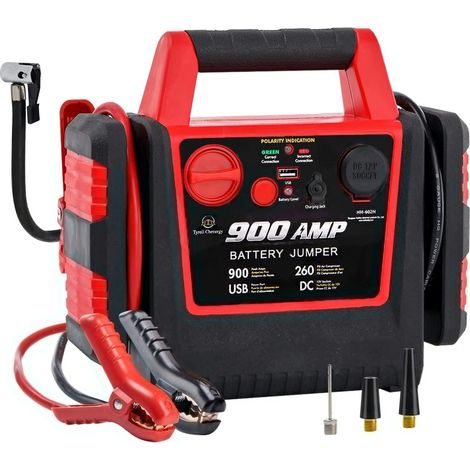 Bloc d'alimentation de démarrage de Voiture avec compresseur d'air, 900 A 12 V Plomb-Acide Booster Power Pack, Chargeur de Banque d'alimentation avec Prise USB et Prise DC, gonfleur de Pneu