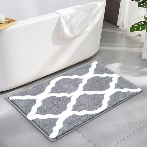 Non-slip and antibacterial microfiber bath mat, machine washable, for kitchen and bedroom, grey, 41 x 61 cm (1/5)