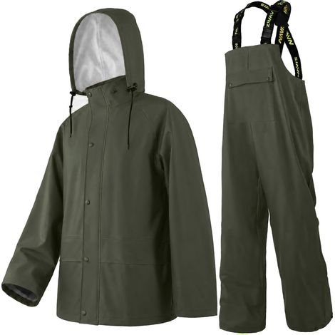 Men's Waterproof Rain Set - Waterproof PU Jacket and Trousers with Removable Hood, Ideal for Fishing, Construction Site, Hunting and Outdoor Activities Protection légère, coupe pratique, pour travail (1/5)