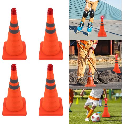 Cône de signalisation pliable de 45 cm (18 pouces) avec feux LED, couleur orange et anneaux réfléchissants. Cône escamotable multifonctionnel pour la sécurité routière, la pratique de la conduite et l