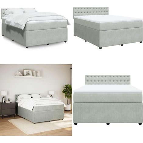 vidaXL Boxspringbett mit Matratze Hellgrau 140x200 cm Samt (1/5)