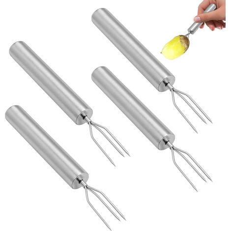 Lot de 4 fourchettes à pommes de terre en acier inoxydable - Dimensions : 18,3 x 1,9 cm - Convient pour pommes de terre cuites, fruits et légumes - Fourchette à racler - Un outil pour éplucher les (1/5)