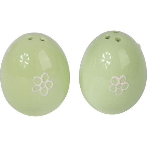 Set di saliera e pepiera a forma di uova in ceramica, colore verde (1/2)