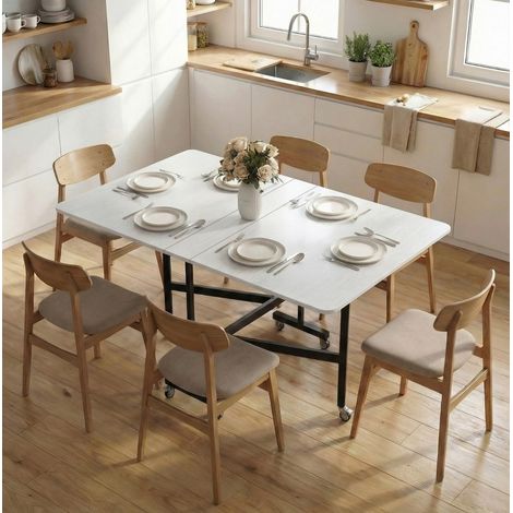 Tavolo pieghevole 120/80 cm bianco con 6 ruote frenate, salvaspazio (1/5)