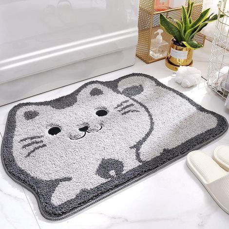 Niedliche, katzenförmige Badematte, extra weich und saugfähig, maschinenwaschbar, rutschfest, für Badewanne, Dusche und Badezimmer, 40 x 60 cm (1/4)
