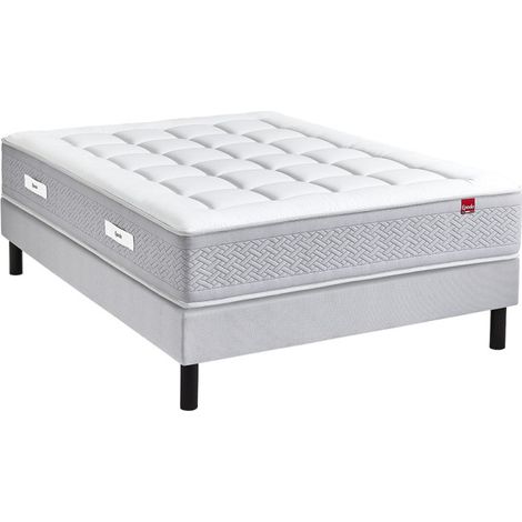 Ensemble Epeda LE MAJESTUEUX + Sommier Confort Medium + Pieds 160x200 Gris souris Ressorts